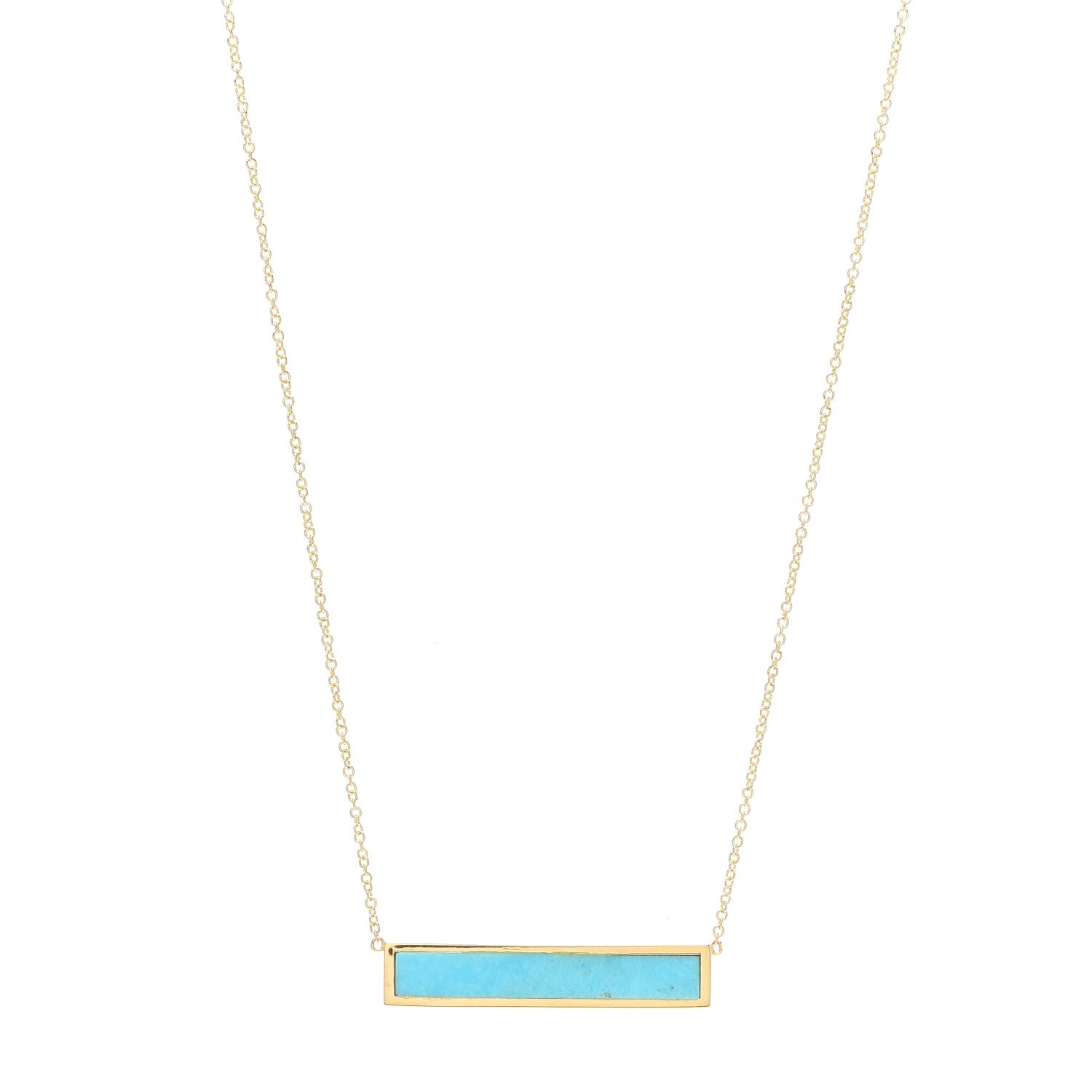 Jennifer Meyer 18K Yellow Gold Turquoise Inlay Bar Necklace 1 of 6