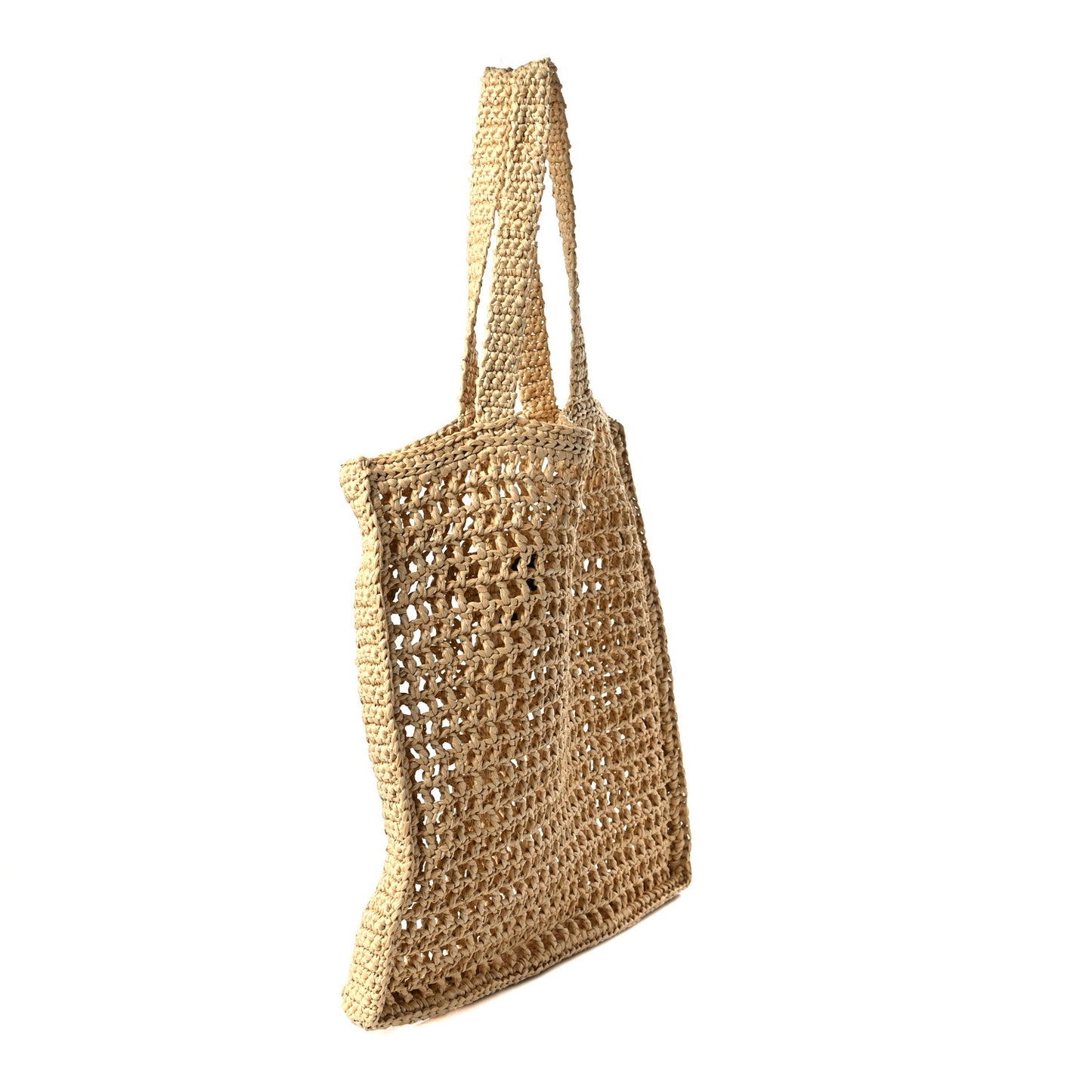 Yarn Raffia Effect Crochet Logo Embroidered Tote Bag Naturale