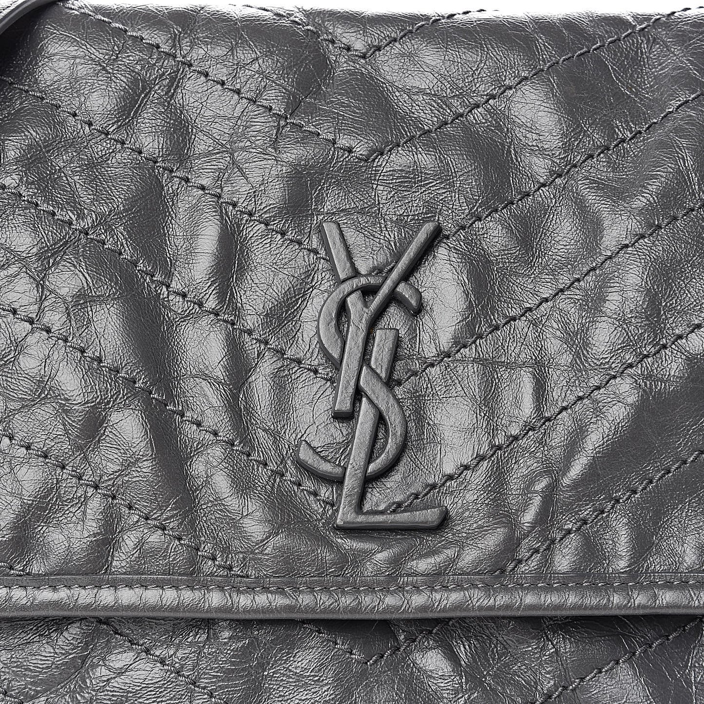 Crinkled Calfskin Matelasse Monogram Medium Niki Chain Satchel Fog