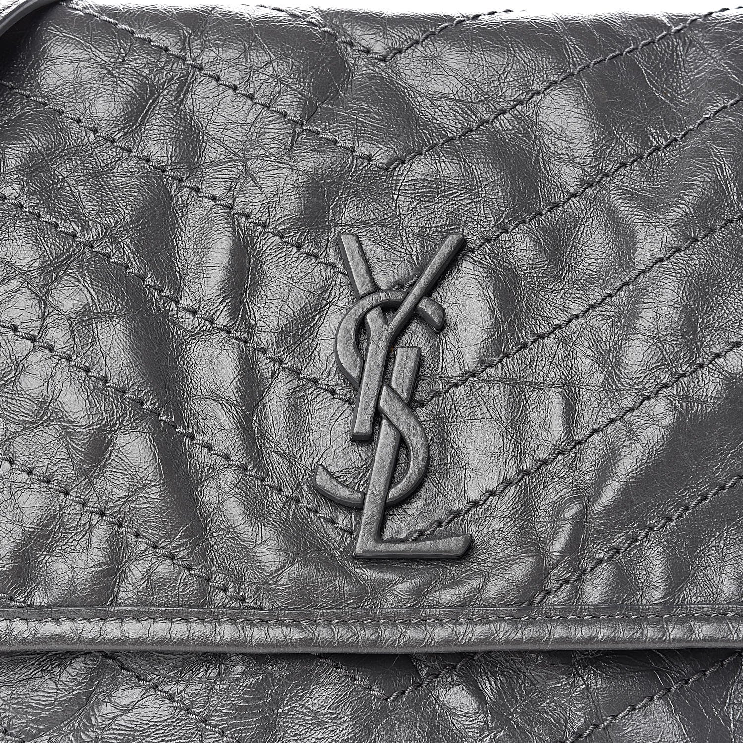 Saint Laurent Crinkled Calfskin Matelasse Monogram Medium Niki Chain Satchel Fog 8 of 10