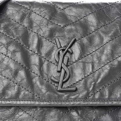 Saint Laurent Crinkled Calfskin Matelasse Monogram Medium Niki Chain Satchel Fog 8 of 10
