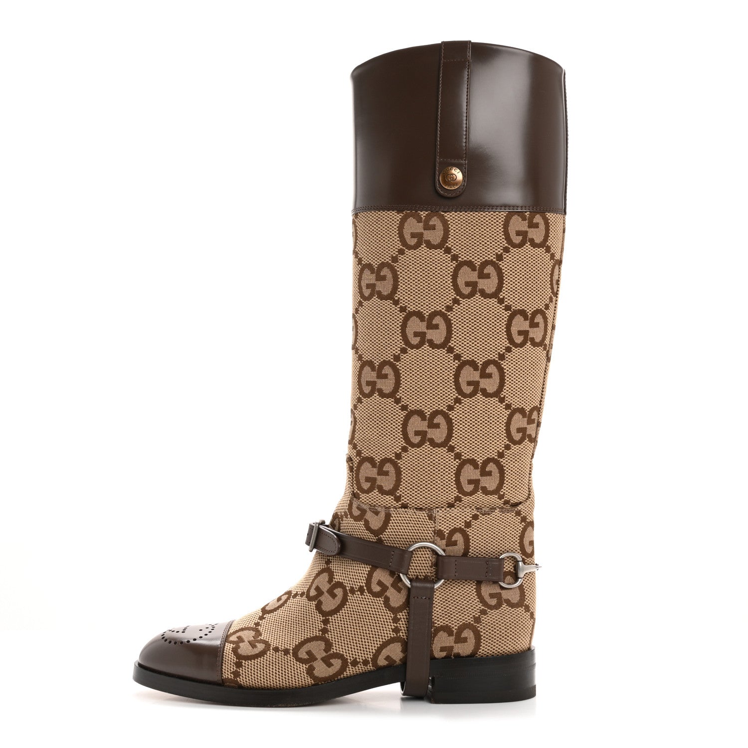 Gucci Monogram Jumbo GG Cordovan Lux Zelda Harness Riding Boots 39 Camel Ebony New Acero 1 of 8