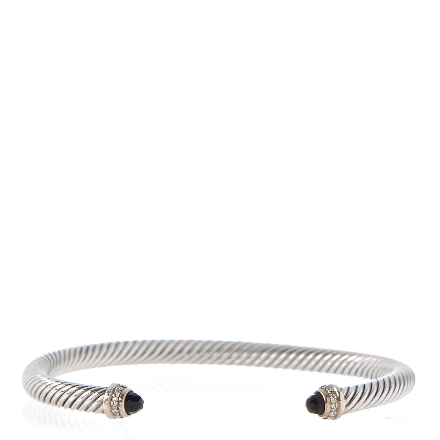David Yurman Sterling Silver Diamond Black Onyx 5mm Cable Classics Bracelet 1 of 4
