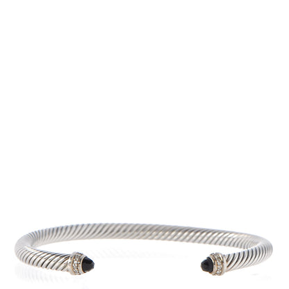 David Yurman Sterling Silver Diamond Black Onyx 5mm Cable Classics Bracelet 1 of 4