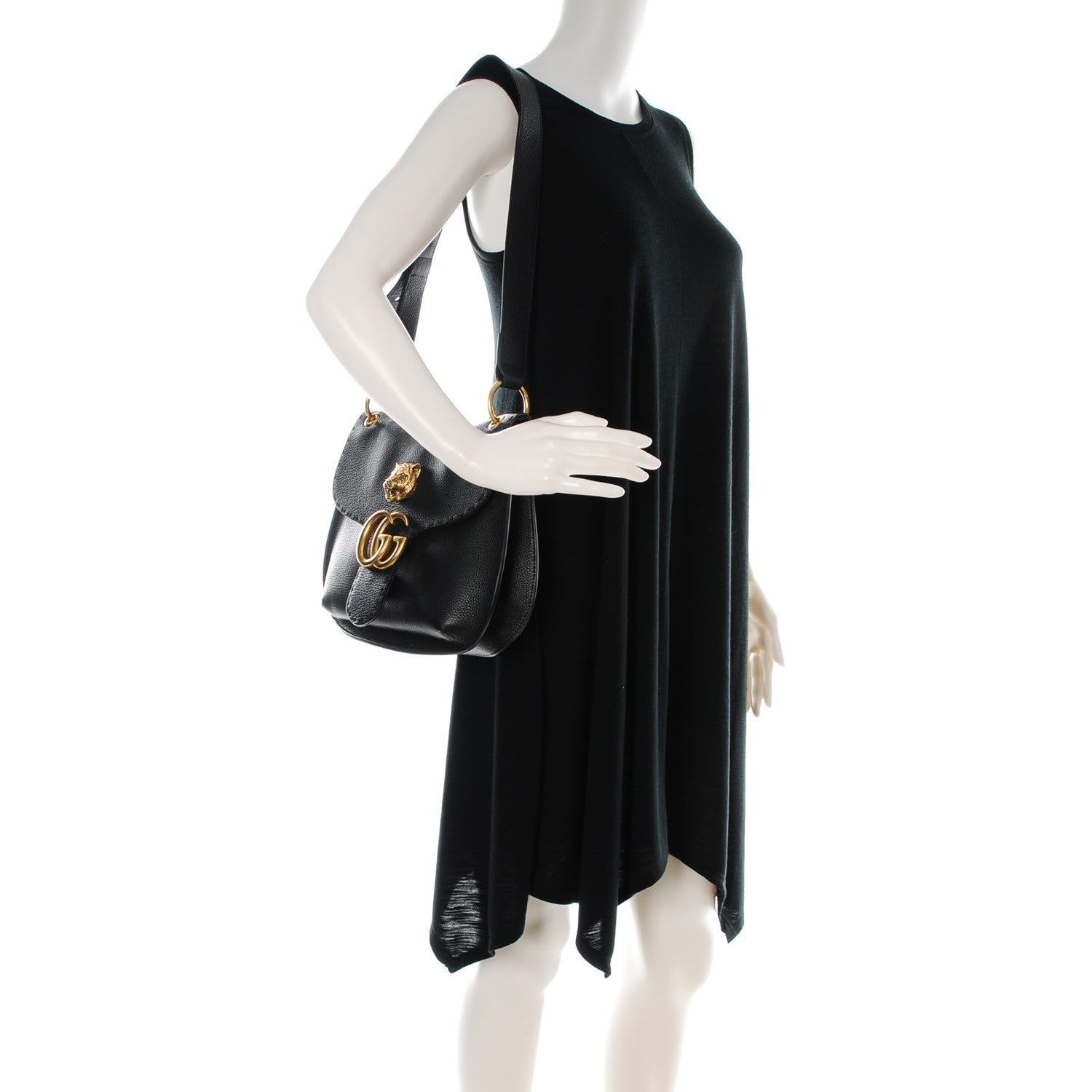 Gucci Cellarius Calfskin Feline GG Marmont Flap Shoulder Bag Black 2 of 7