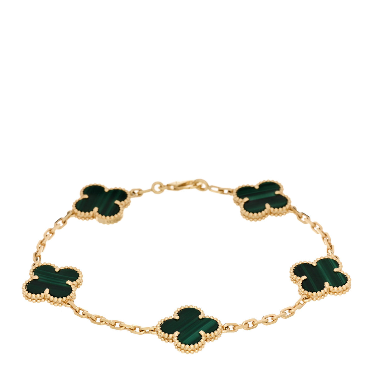 Van Cleef & Arpels 18K Yellow Gold Malachite 5 Motifs Vintage Alhambra Bracelet 1 of 5