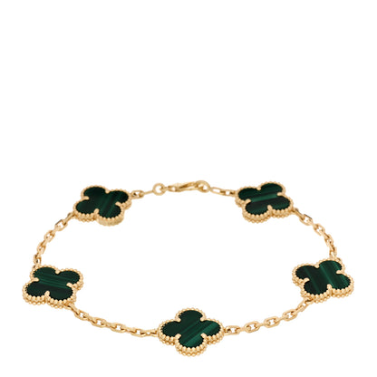 Van Cleef & Arpels 18K Yellow Gold Malachite 5 Motifs Vintage Alhambra Bracelet 1 of 5