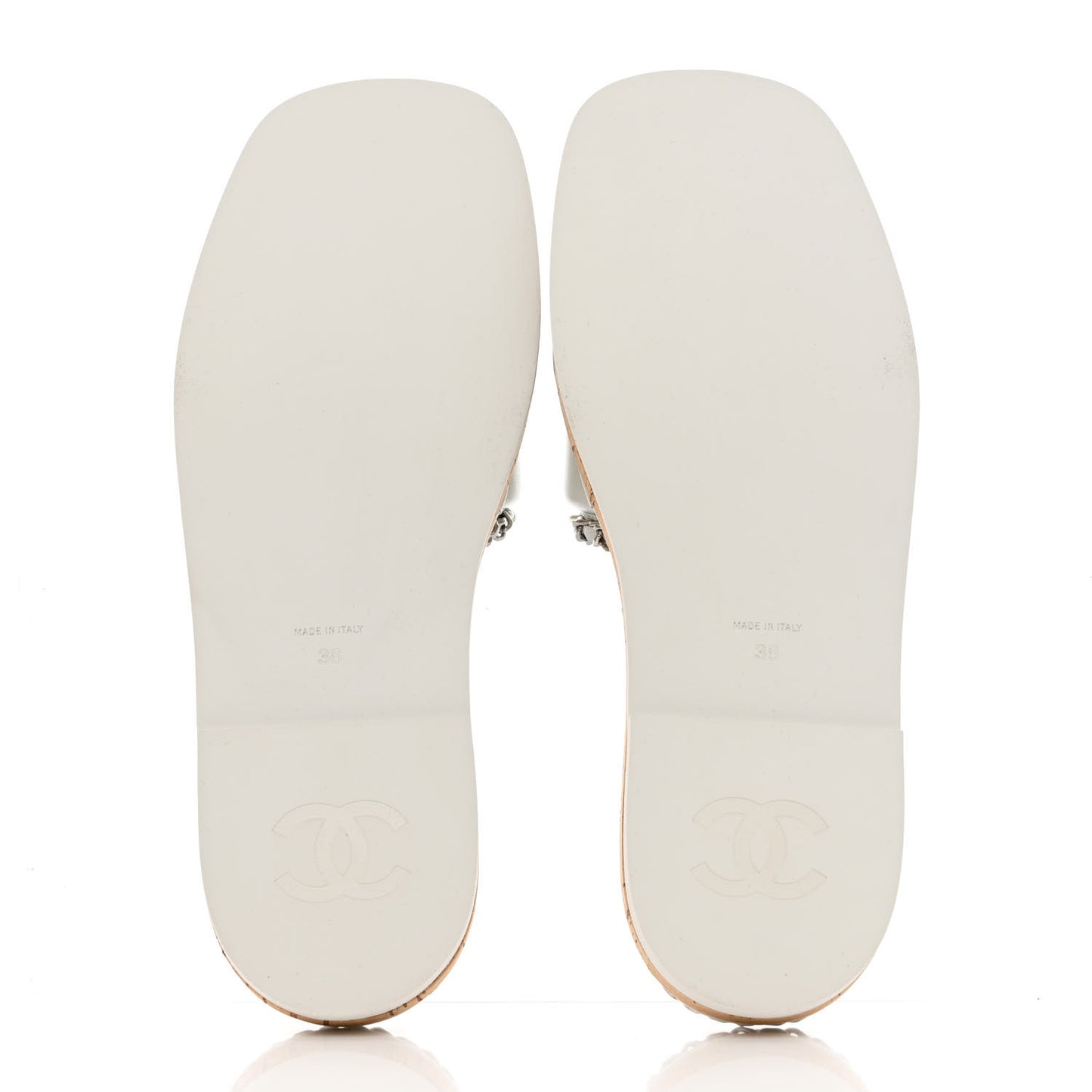 Lambskin Chain Cork Slide Sandals 38 White