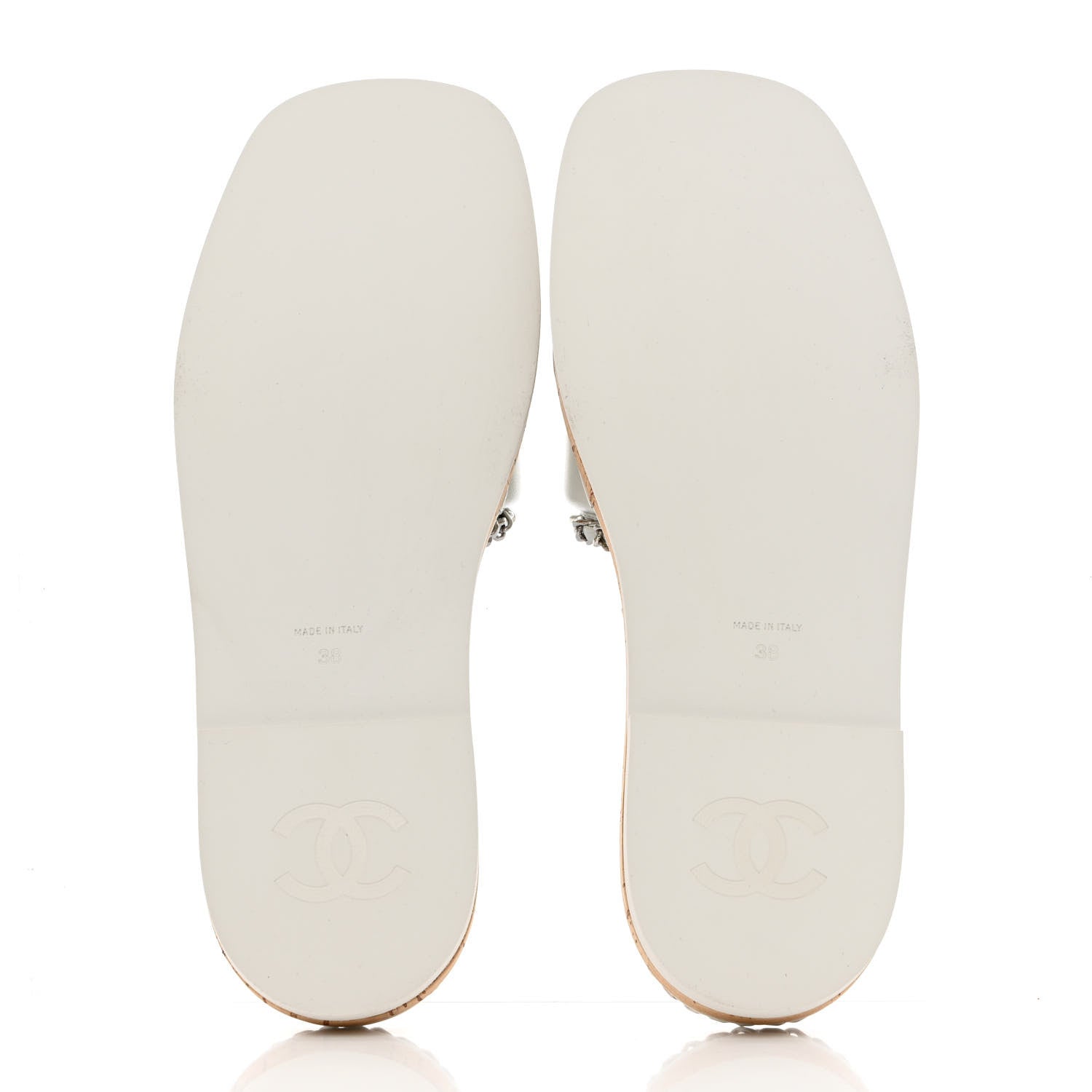 Chanel Lambskin Chain Cork Slide Sandals 38 White 5 of 9