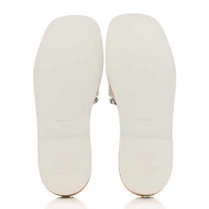 Chanel Lambskin Chain Cork Slide Sandals 38 White 5 of 9