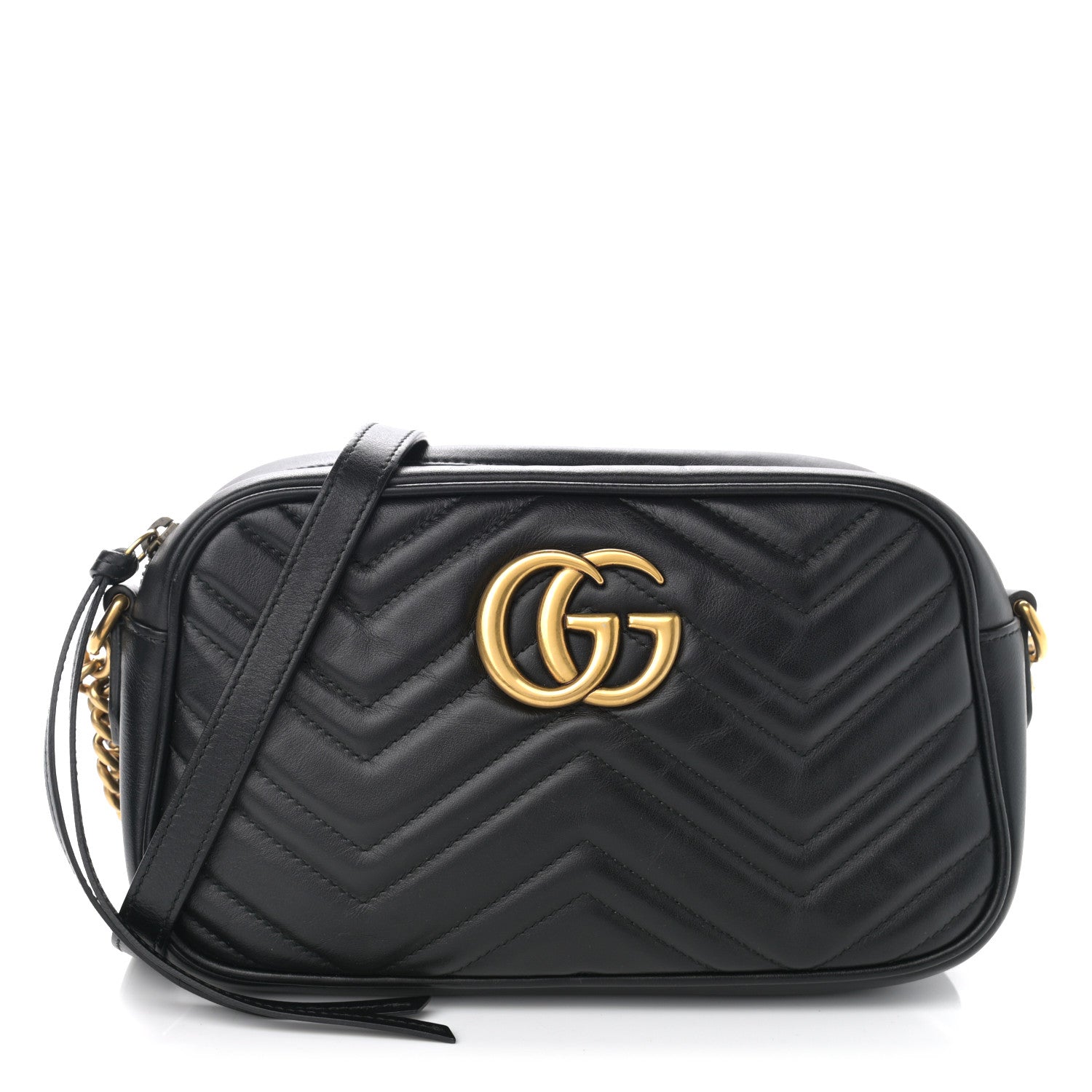 Gucci Calfskin Matelasse Small GG Marmont Chain Shoulder Bag Black 1 of 10