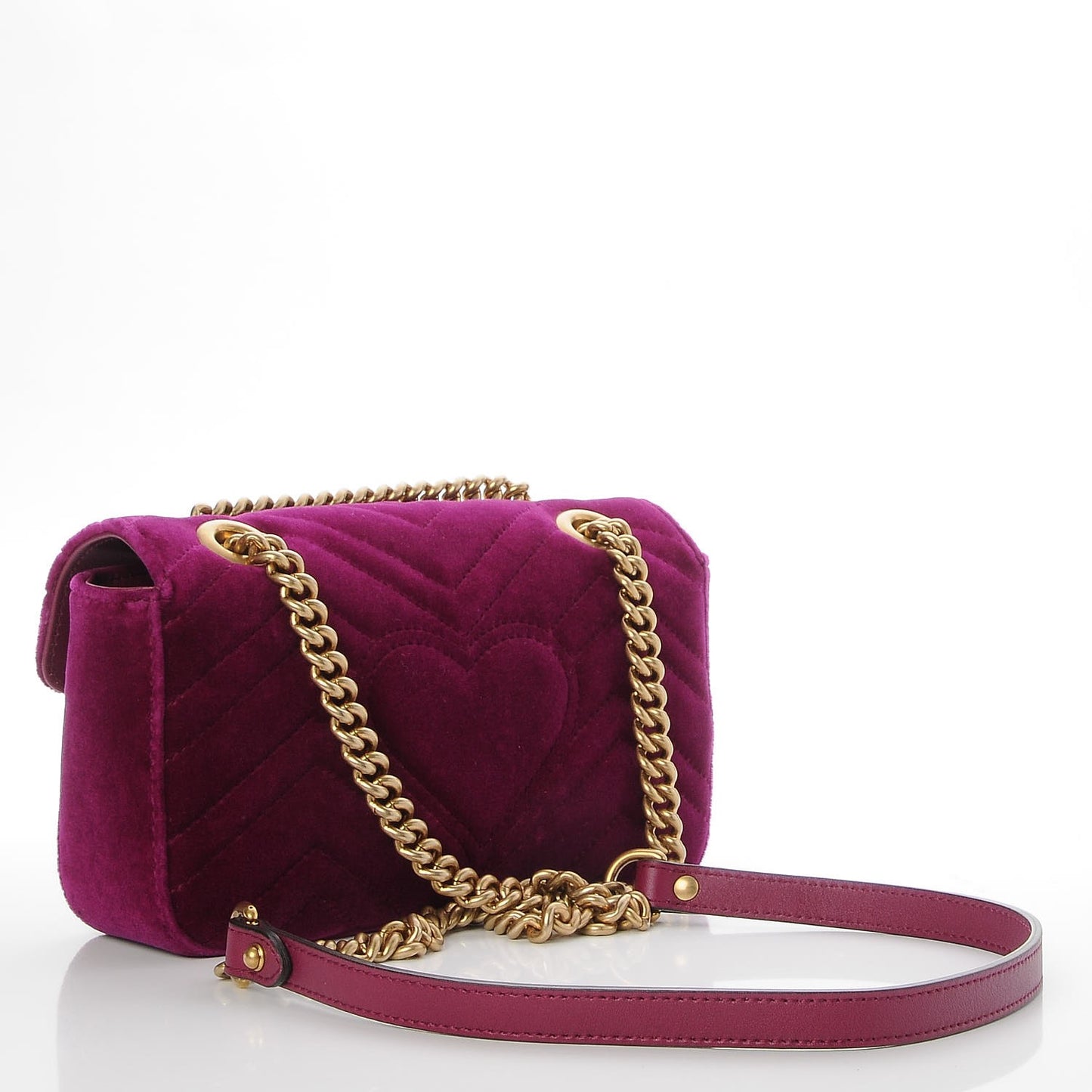 Velvet Matelasse Mini GG Marmont Shoulder Bag Fuchsia Violet Cyclamen