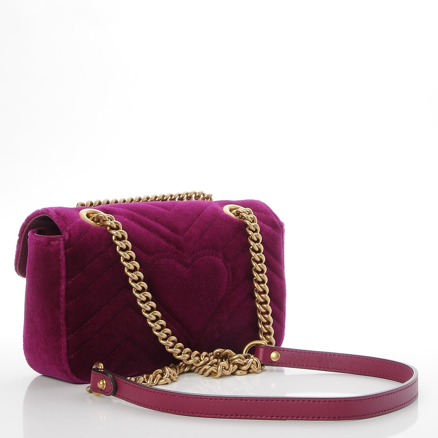 Gucci Velvet Matelasse Mini GG Marmont Shoulder Bag Fuchsia Violet Cyclamen 3 of 7
