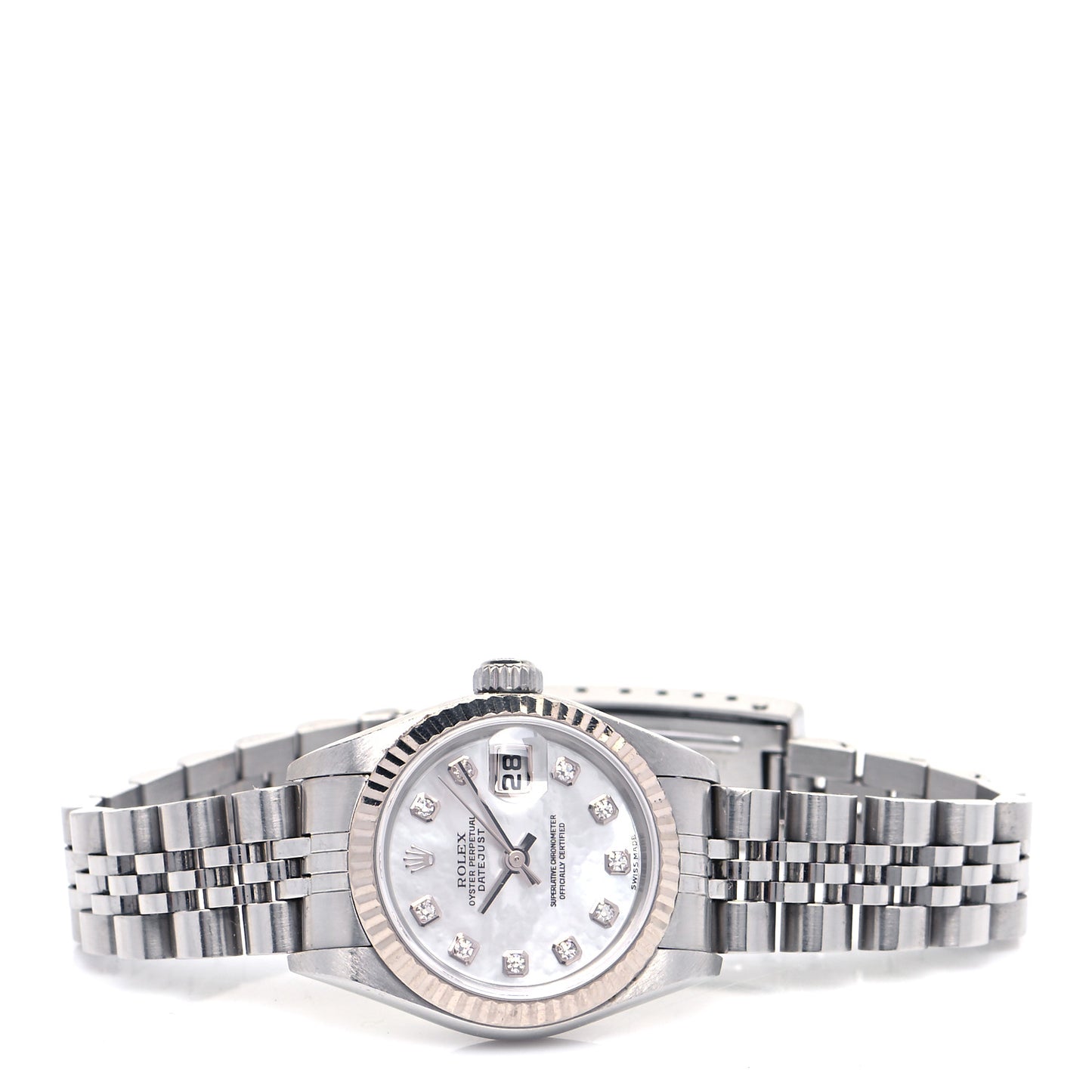 Stainless Steel 18K White Gold Diamond Mother of Pearl 26mm Oyster Perpetual Datejust Watch 79174