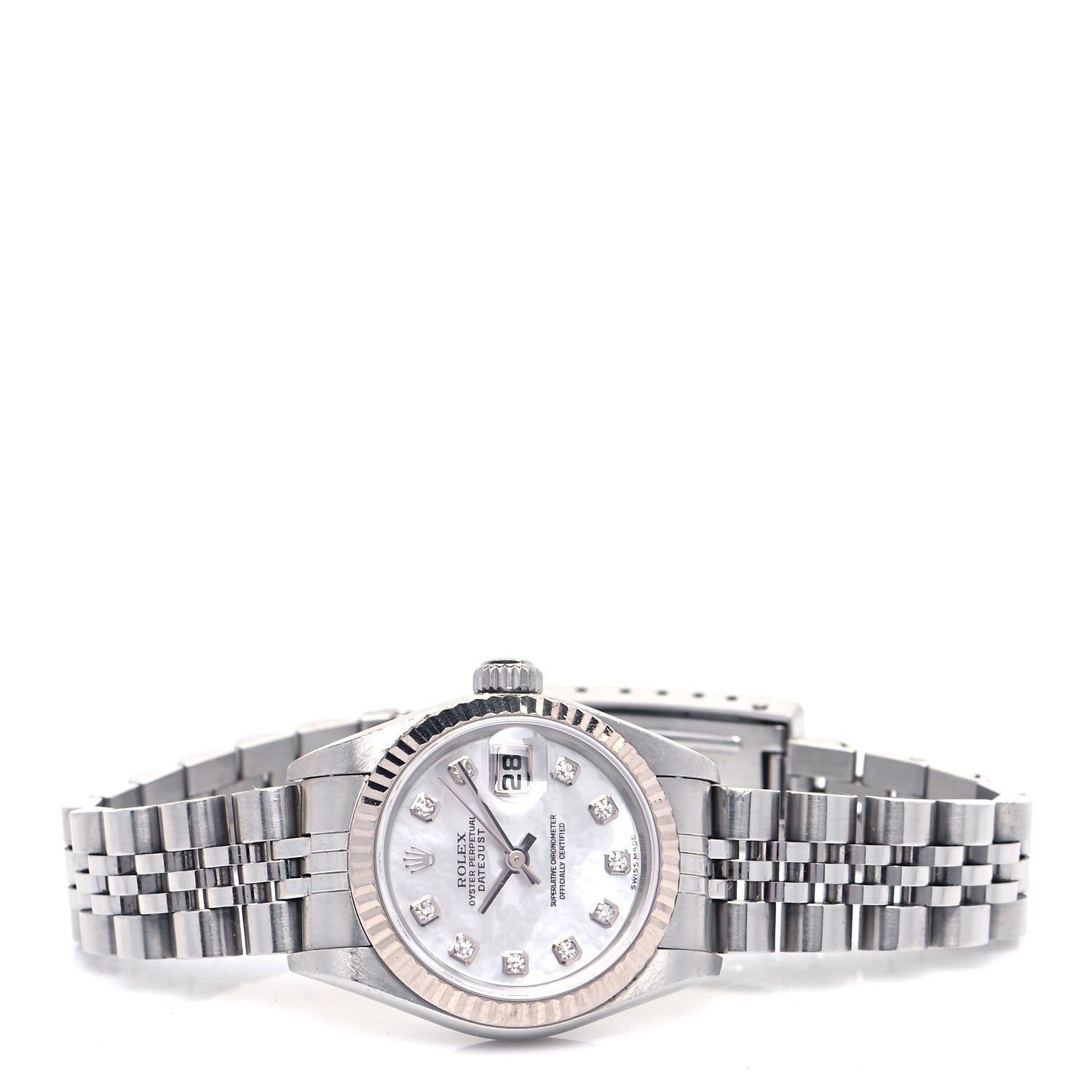 Rolex Stainless Steel 18K White Gold Diamond Mother of Pearl 26mm Oyster Perpetual Datejust Watch 79174 4 of 9