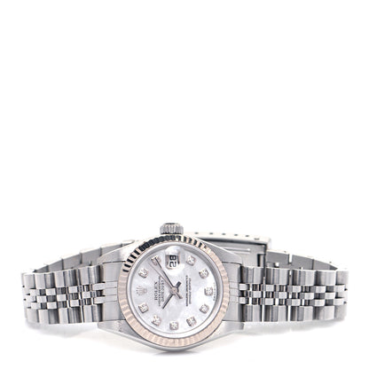 Rolex Stainless Steel 18K White Gold Diamond Mother of Pearl 26mm Oyster Perpetual Datejust Watch 79174 4 of 9