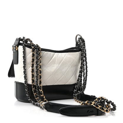 Chanel Aged Calfskin Quilted Small Gabrielle Hobo Black White 3 of 10