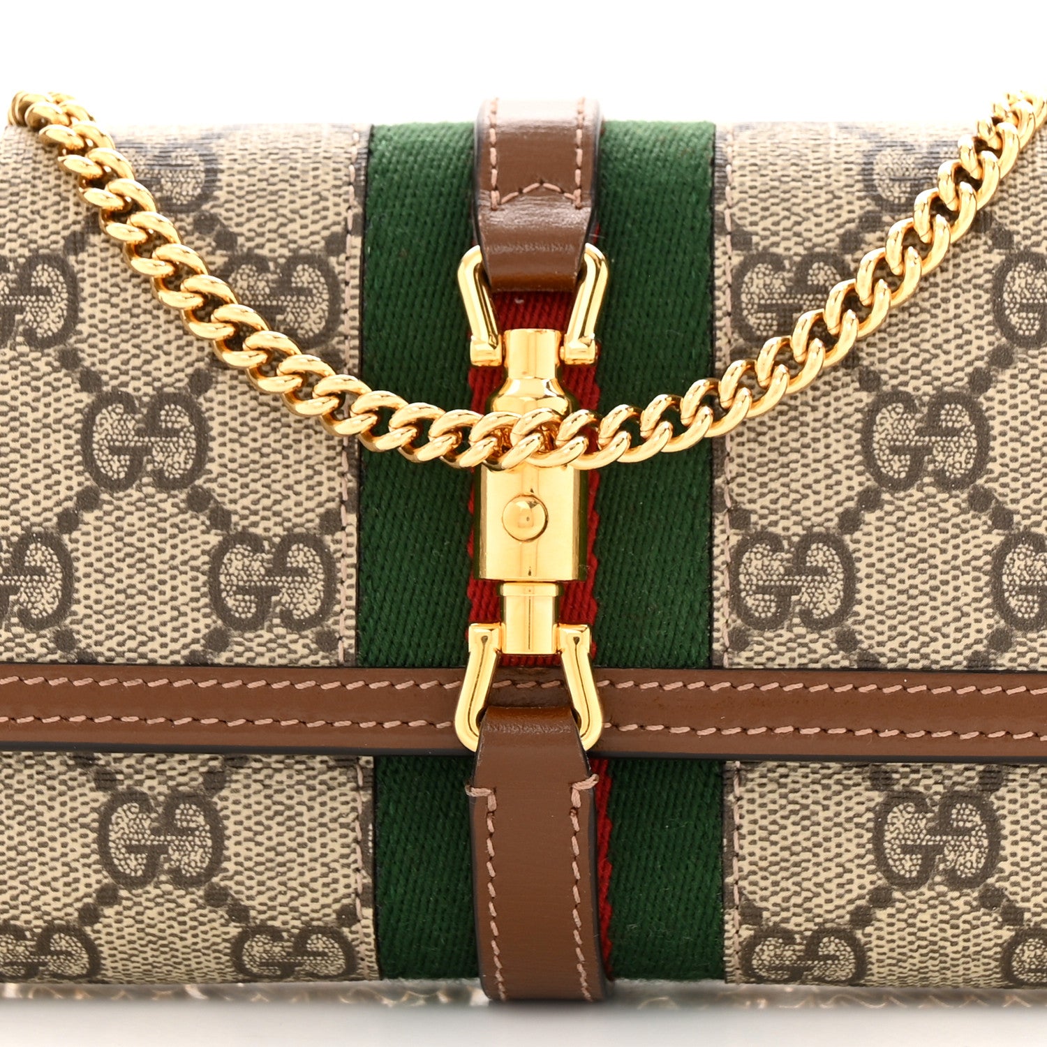 Gucci GG Supreme Monogram Azalea Calfskin Web Jackie 1961 Chain Wallet Beige Ebony Brown Sugar 8 of 13