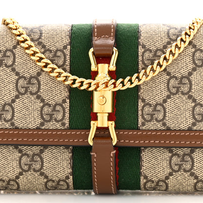 Gucci GG Supreme Monogram Azalea Calfskin Web Jackie 1961 Chain Wallet Beige Ebony Brown Sugar 8 of 13