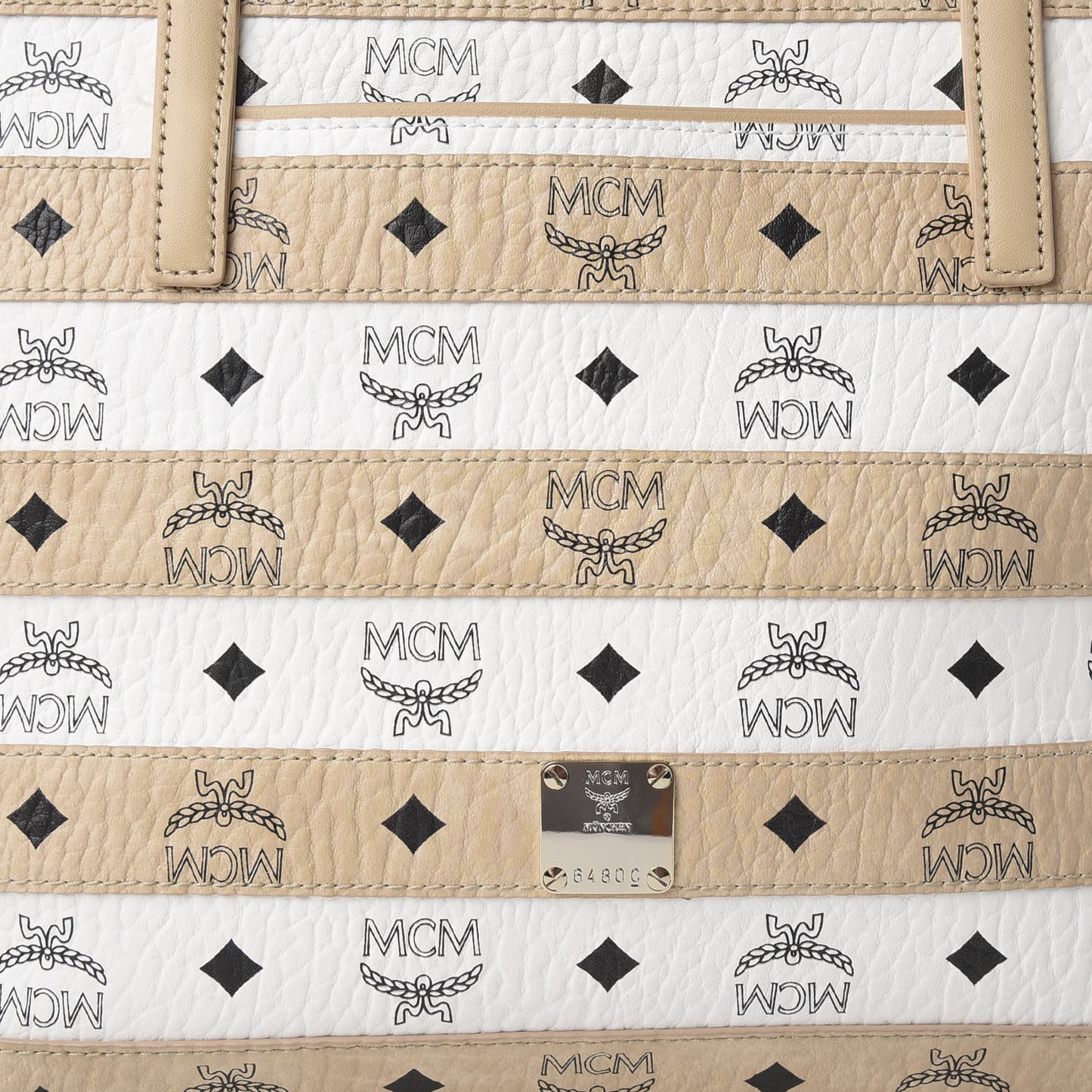 Visetos Spot Stripped Medium Shopping Tote Beige White