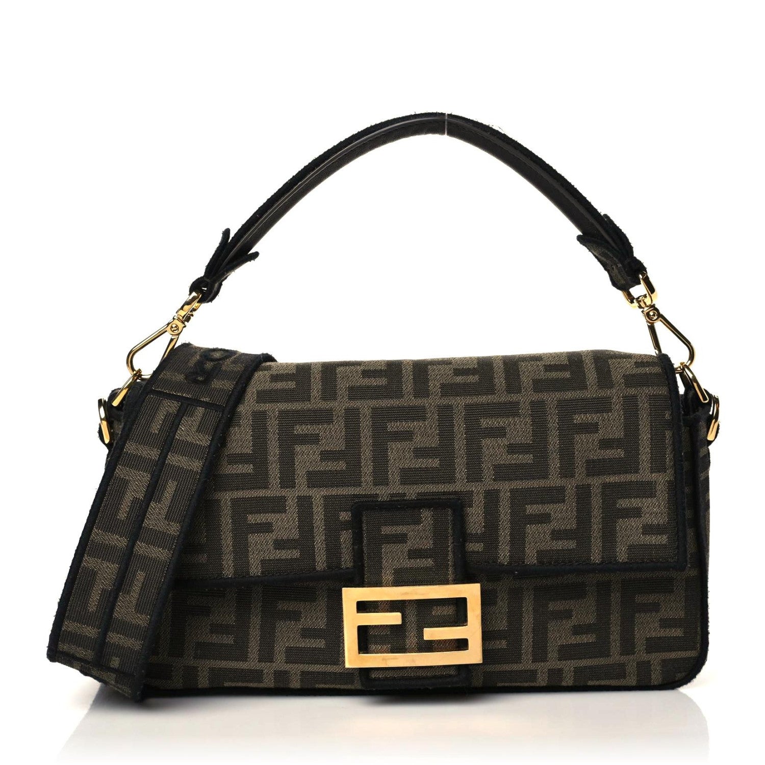 Fendi Fabric Jacquard FF 1974 Medium Baguette Tobacco Moro Black 1 of 10