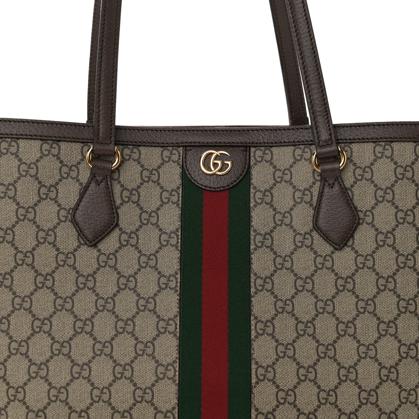 GG Supreme Monogram Textured Calfskin Web Medium Ophidia Shopping Tote Beige Ebony New Acero