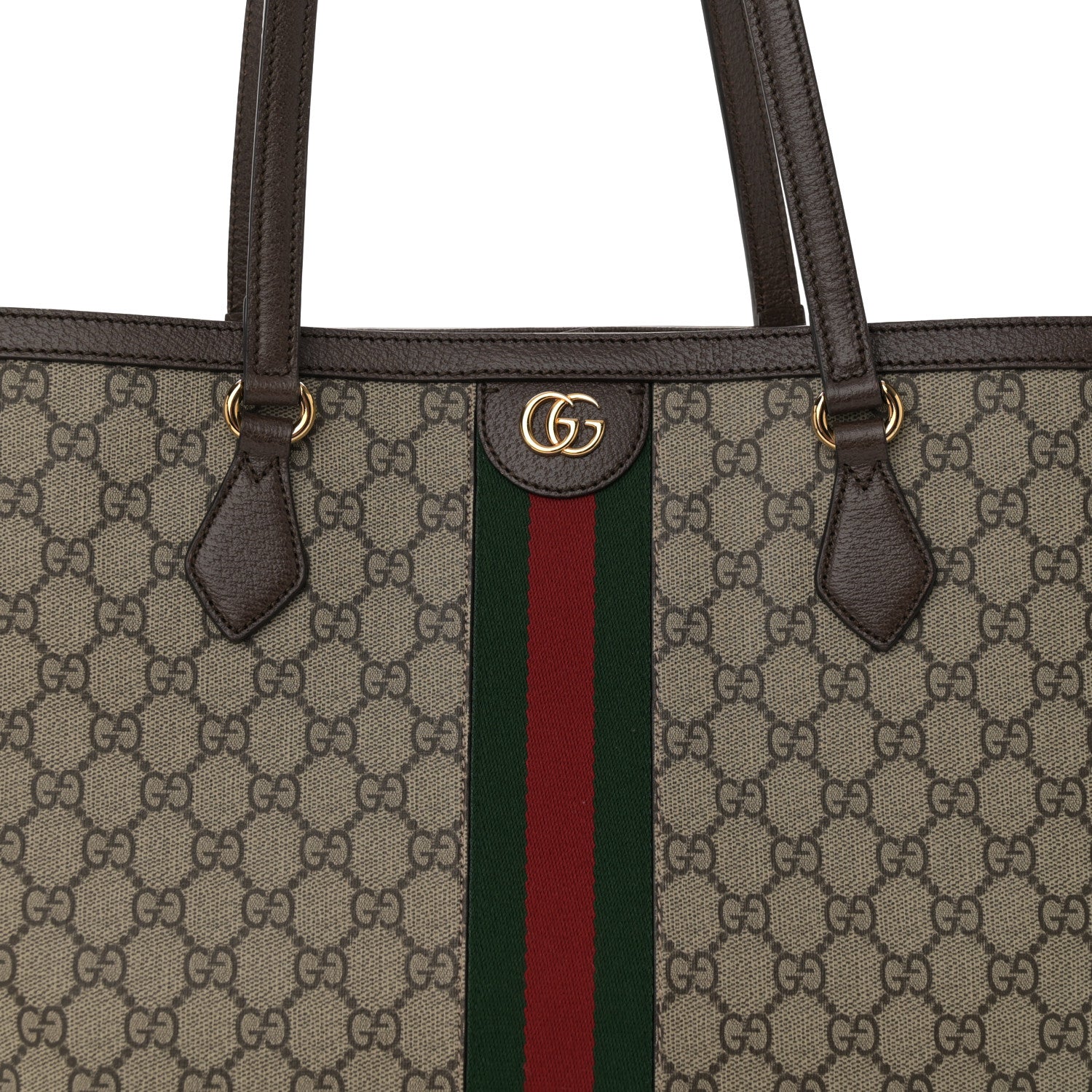 Gucci GG Supreme Monogram Textured Calfskin Web Medium Ophidia Shopping Tote Beige Ebony New Acero 8 of 10