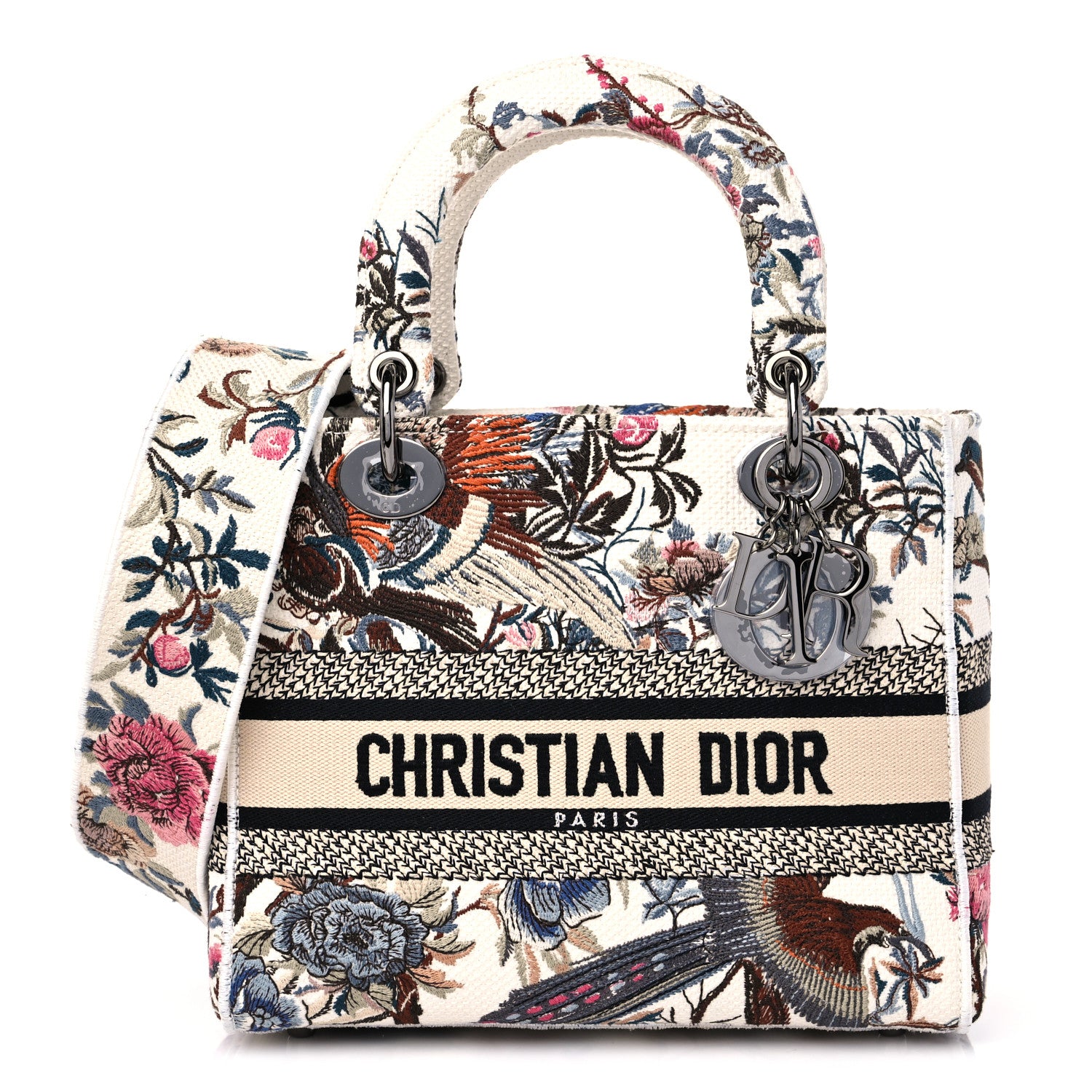 Christian Dior Canvas Jardin D'Hiver Embroidered Medium Lady D-Lite Ecru Multicolor 1 of 9