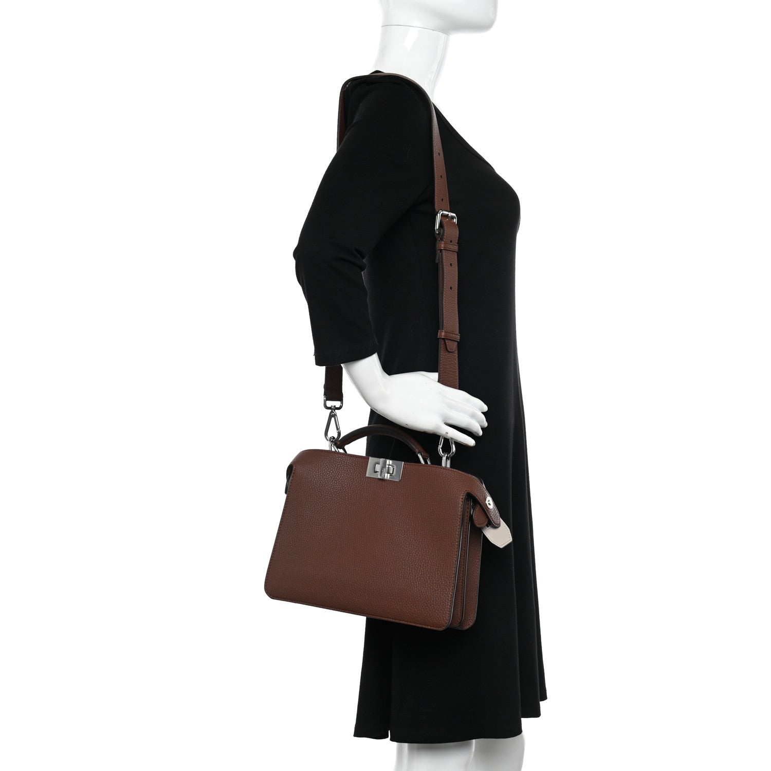 Fendi Cuoio Romano Vitello Cover Glazed Fabric Bi-Color FF 1974 Mini Peekaboo I SEE U Satchel Ghianda Grezzo 2 of 9