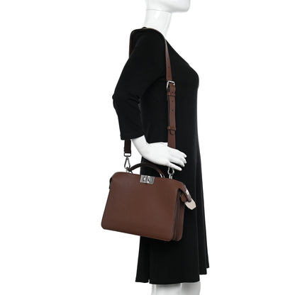 Fendi Cuoio Romano Vitello Cover Glazed Fabric Bi-Color FF 1974 Mini Peekaboo I SEE U Satchel Ghianda Grezzo 2 of 9