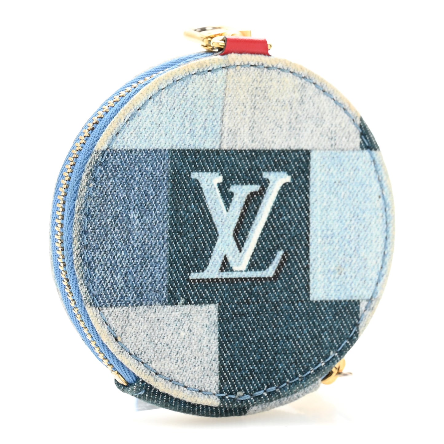 Denim Damier Monogram Patchwork Multi Pochette Accessories Coin Purse Blue Rouge