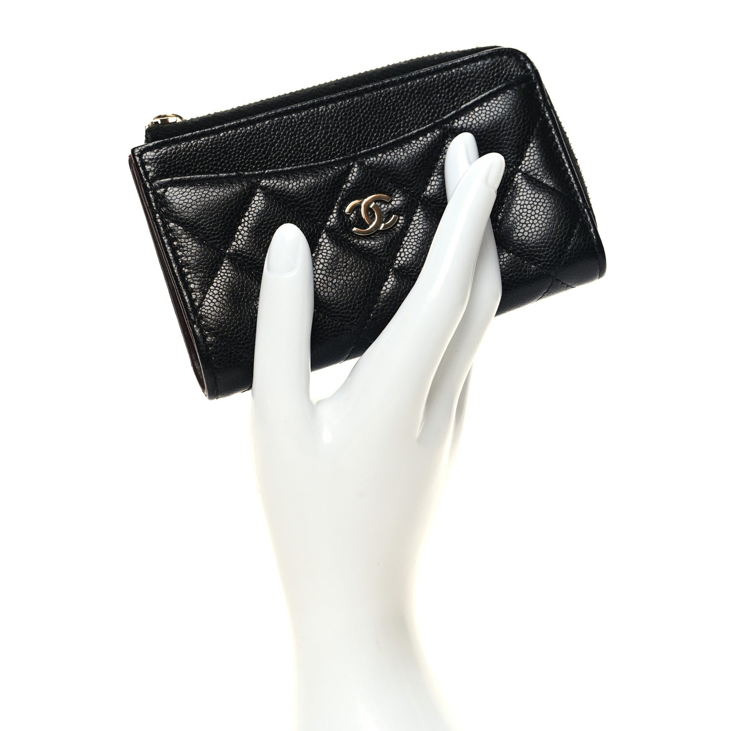 Caviar Quilted CC Zip Around Card Holder Black