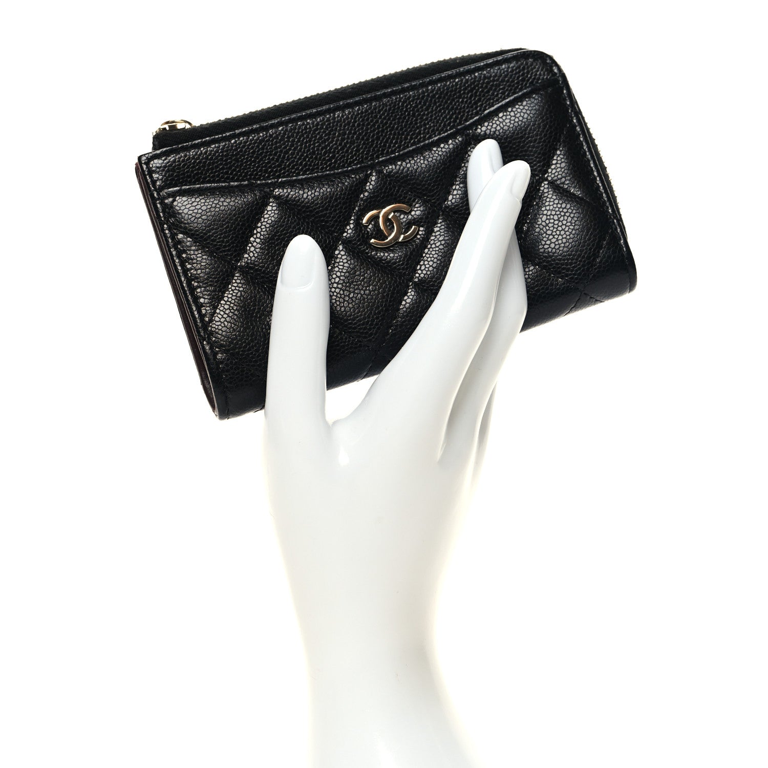 Chanel Caviar Quilted CC Zip Around Card Holder Black 2 of 8