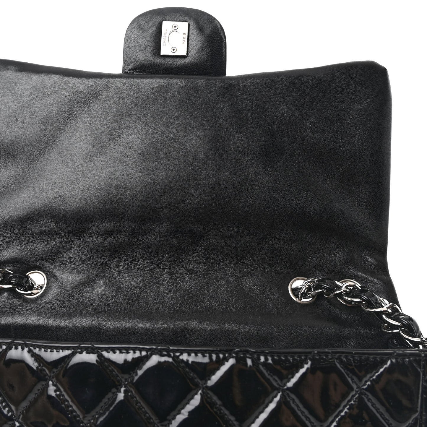 Patent Quilted Jumbo Single Flap Black
