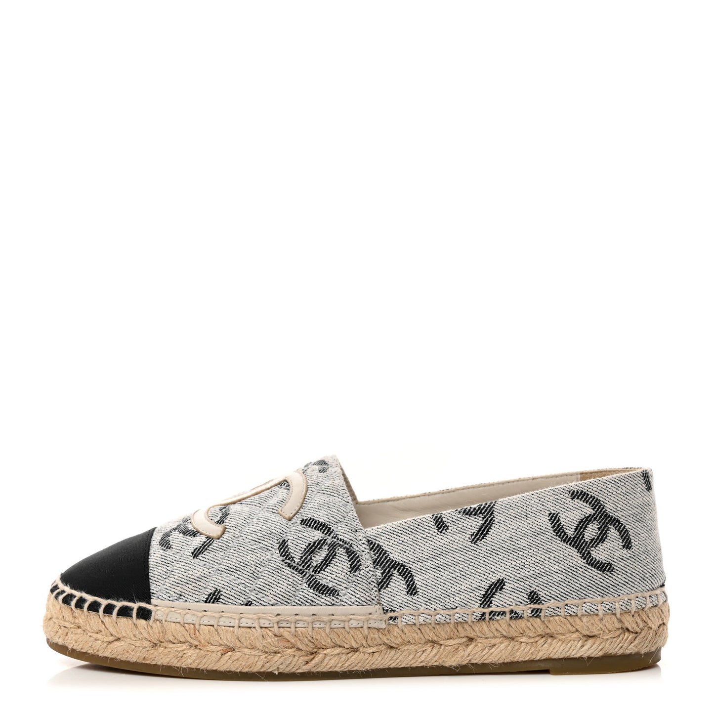 Cotton Jacquard Grosgrain CC Print Espadrilles 39 Grey Black