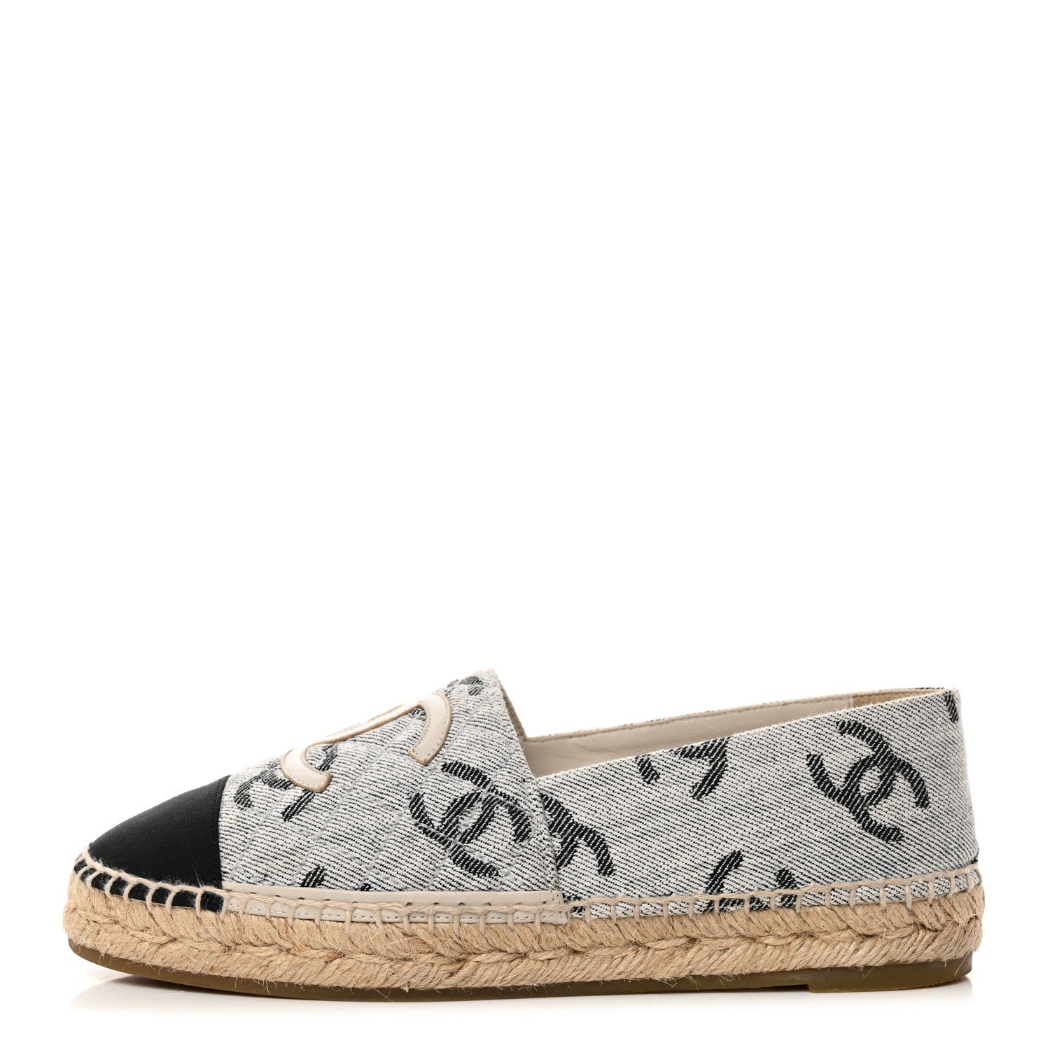 Chanel Cotton Jacquard Grosgrain CC Print Espadrilles 39 Grey Black 1 of 8
