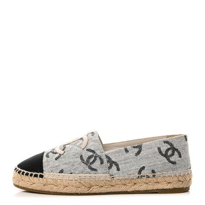 Chanel Cotton Jacquard Grosgrain CC Print Espadrilles 39 Grey Black 1 of 8