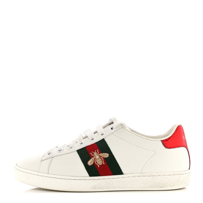Gucci Calfskin Ayers Bee Embroidered Womens Ace Sneakers 35 White Green 1 of 12