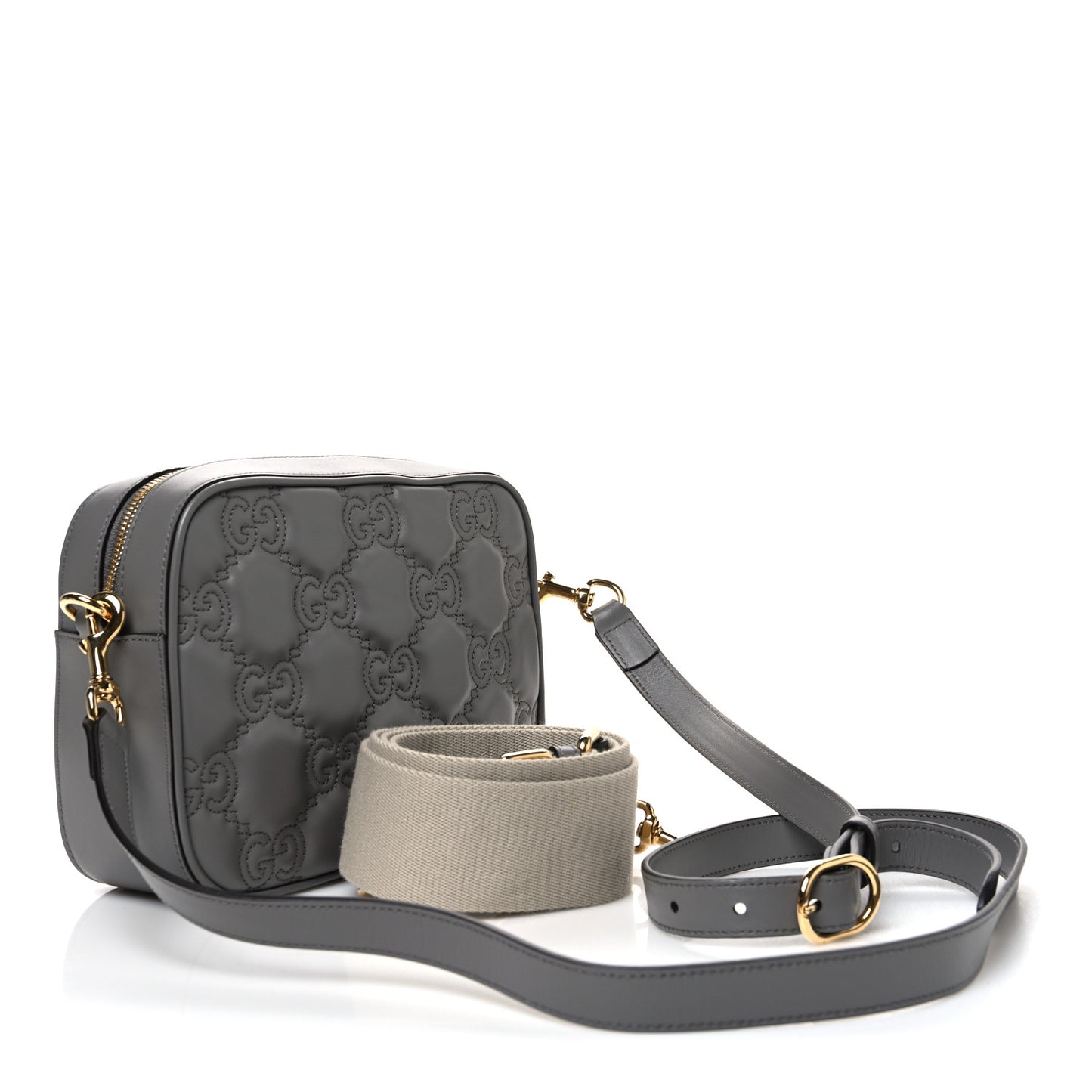 Calfskin GG Matelasse Shoulder Bag Dusty Grey Natural