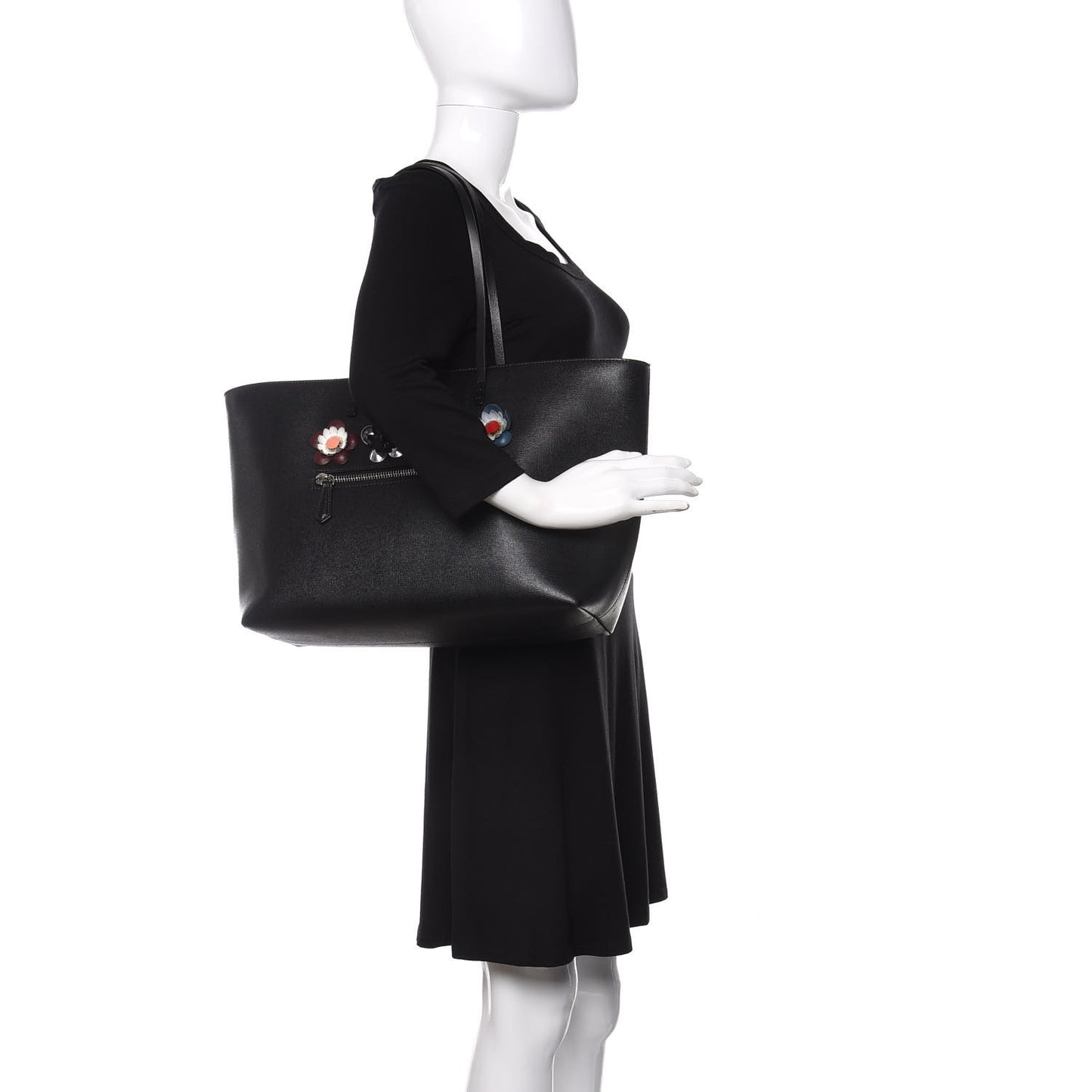Vitello Elite Flowerland Medium Roll Tote Black