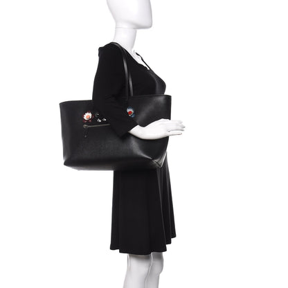 Fendi Vitello Elite Flowerland Medium Roll Tote Black 2 of 13