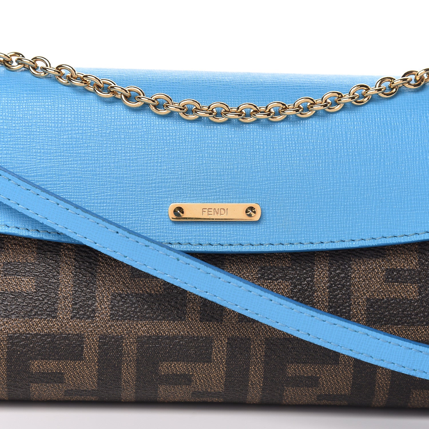 Fendi Zucca Spalmati Vitello Elite Flap Crossbody Bag Tobacco Turchese 10 of 10