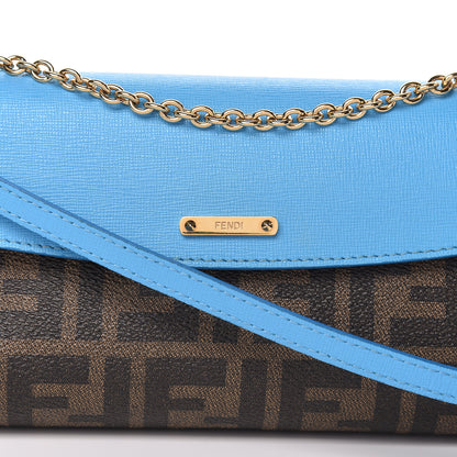 Fendi Zucca Spalmati Vitello Elite Flap Crossbody Bag Tobacco Turchese 10 of 10