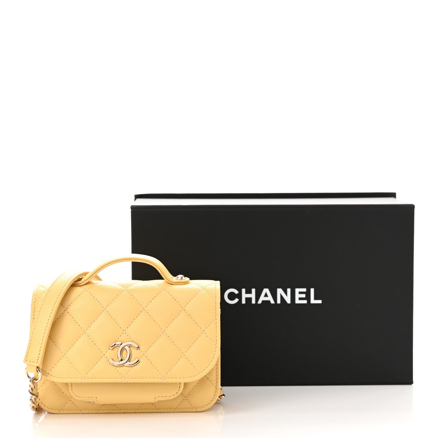 Caviar Quilted Business Affinity Clutch With Chain Flap Yellow