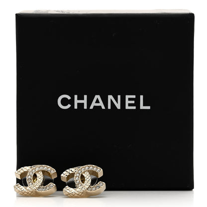 Chanel Metal Crystal Quilted CC Earrings Gold 5 of 5