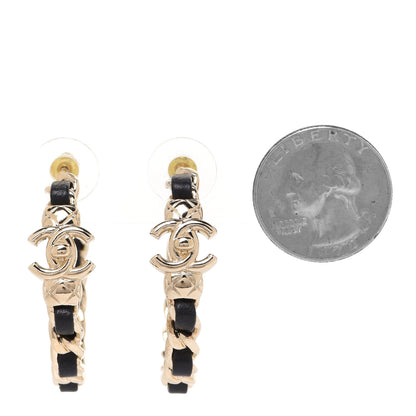 Chanel Metal Lambskin Quilted CC Turnlock Chain Hoop Earrings Gold Black 2 of 5