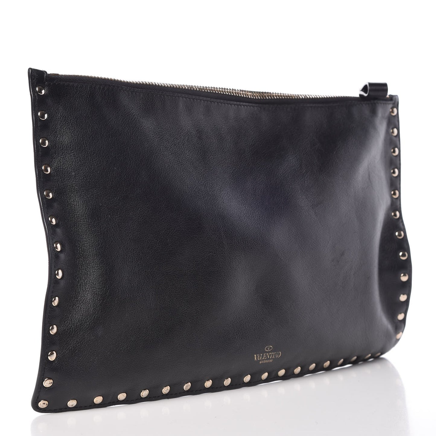Vitello Large Rockstud Zip Pouch Black