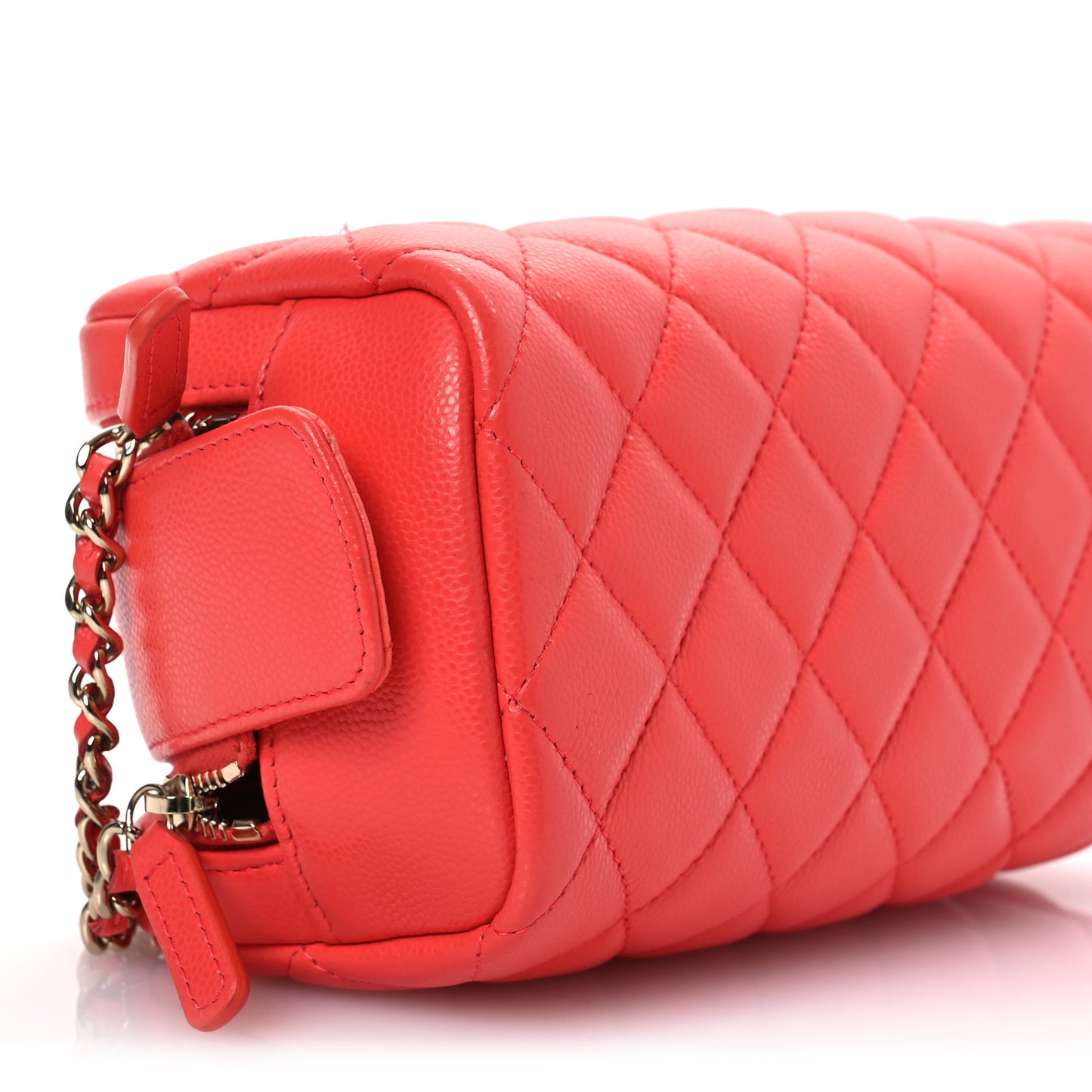 Caviar Quilted Double Zip Pouch Cosmetic Case Coral