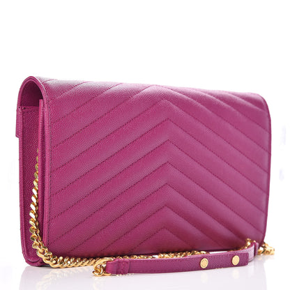 Saint Laurent Grain De Poudre Matelasse Chevron Monogram Chain Wallet Dark Grape 3 of 8