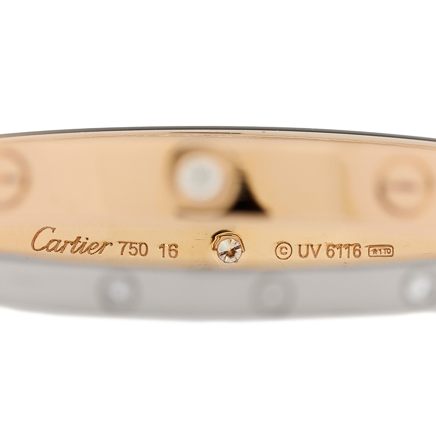 Cartier 18K Pink White Gold 12 Diamond Double LOVE Bracelet 16 3 of 8